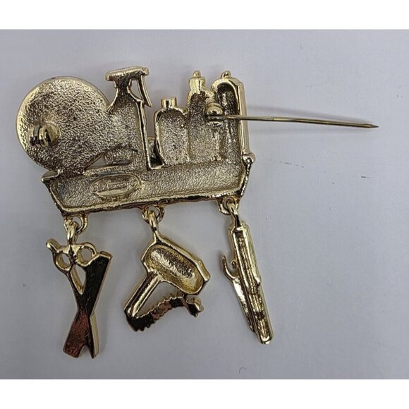 Danecraft Beautician Hair Dresser Brooch Gold Tone Salon Mirror Charms VTG - Picture 4 of 9